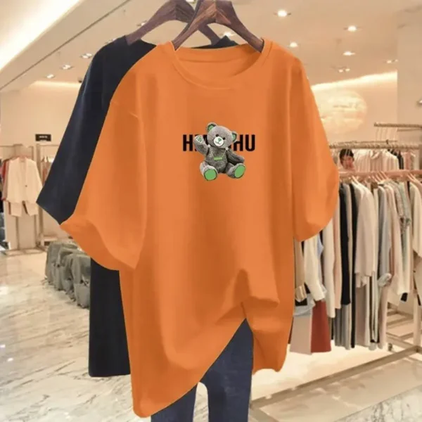 Summer Casual Loose Cartoon Print T-shirt Women Clothing Fashion Pure Cotton Basic Top Tee Lady Elegant Short Sleeve Pullovers - Image 6