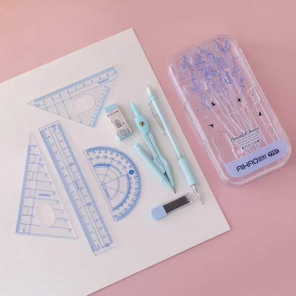 Randomly Test 1 Primary And Secondary School Student With a Compass Draw a Ruler Triangle and Protractor set of 8 Pieces - Image 3