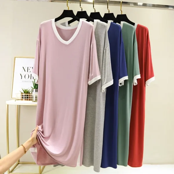 Summer New Women's Modal Sleep Dress Short Sleeve Loose Thin Long Skirt External Wear Maternity Nightgown Empire Waist - Image 2