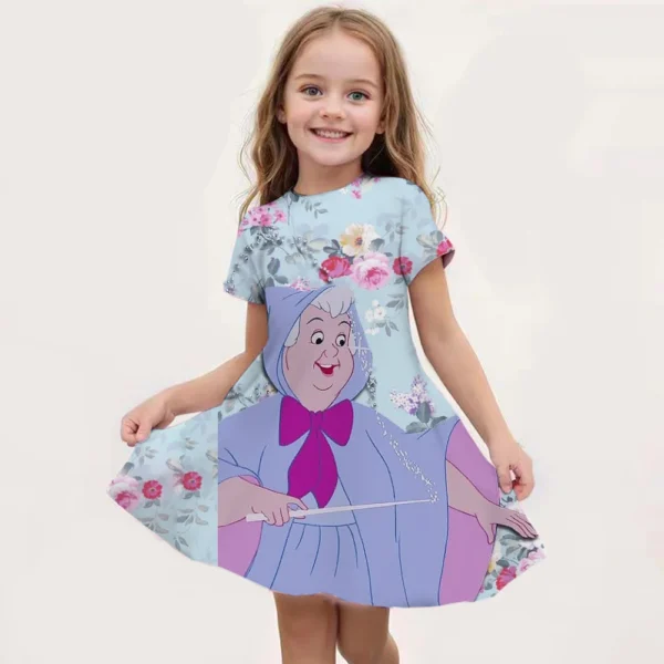 2024 MINISO New Summer Girls Queen Elsa Dress Fashion Cartoon Cute 3D Printing Dress Kid Short Sleeve Princess Frozen Clothing - Image 3