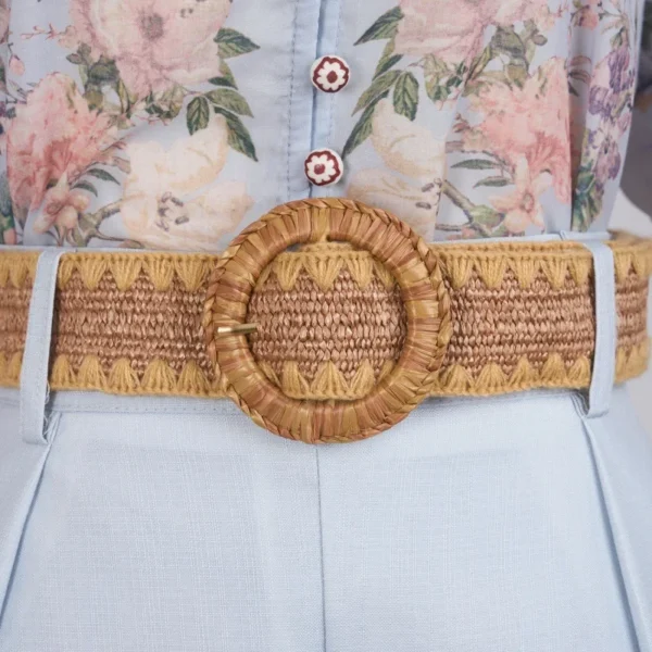 Australian Design Sense Printed High-End Cotton Linen Shirt with Bubble Sleeves Shorts And Belt Women's Fashion Spring Summer - Image 4