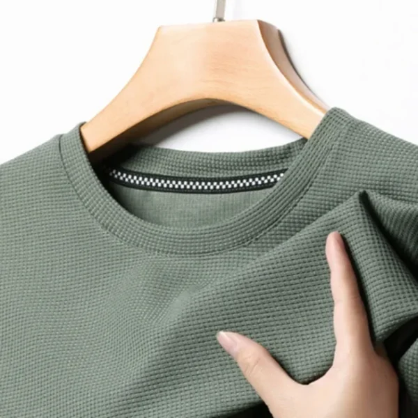 New Summer Waffle Round Neck Short Sleeved T-shirt for Men's Short Sleeved Top - Image 2