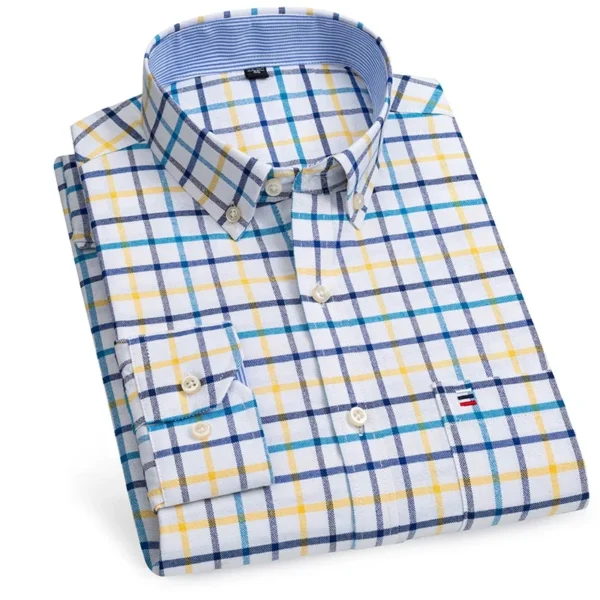 100% Pure Cotton Oxford Shirts for Men Long Sleeve Plaid Shirt Striped Male BusinessTartan Red Shirt Mans Designer Clothes