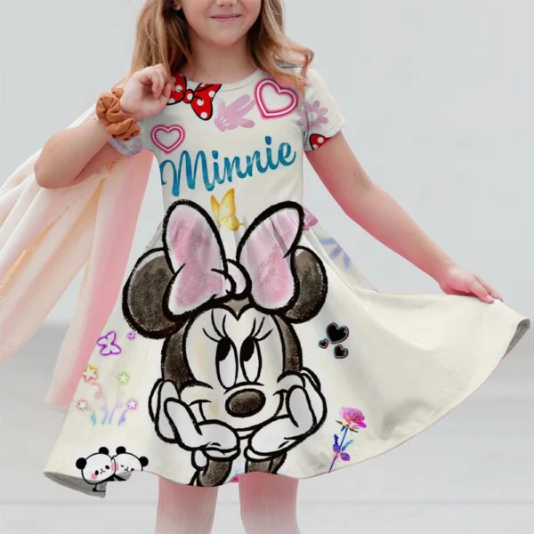 Cartoon Mickey Minnie Mouse Printed Dress Girls Summer Fashion One-piece Dress Kids Daily Casual Short Sleeve Clothing Outfit - Image 5