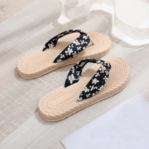 Womens Comfort Flip Flops Flower Print Flat Sandals Bohemia Beach Sandals for Woman Girls - Image 3