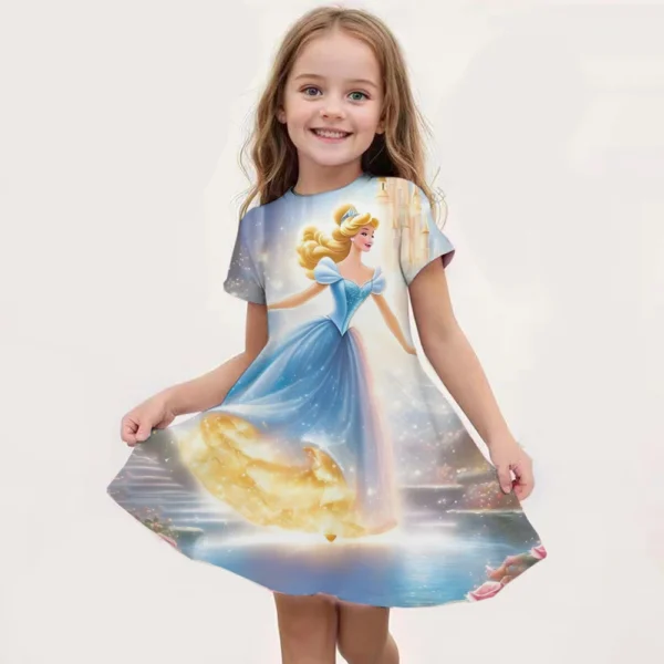 Cartoon Frozen Disneyland Trip Casual Dress for Little Girl Soft Princess Frock Kid Elsa Print Snow Queen A Line Summer Clothing - Image 2