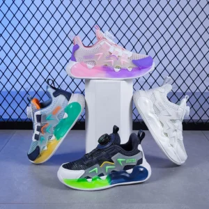 Boys and girls summer single net rotary buckle glow-in-the-dark sneakers Breathable walking shoes 2313