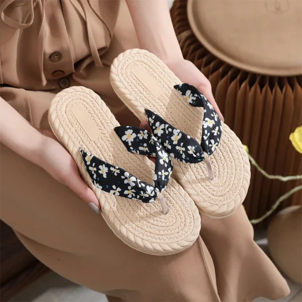 Womens Comfort Flip Flops Flower Print Flat Sandals Bohemia Beach Sandals for Woman Girls - Image 2