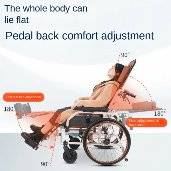 Wheelchair for the elderly folding light can lie down wide seat 47cm Urinary tract can bathe disabled the elderly hand-pushed - Image 2