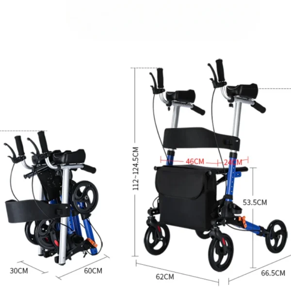 Height-Adjustable 4-Wheel Rollator Walker with Armrests, Foldable Sitting Mobility Scooter & Brake System for Seniors - Image 6