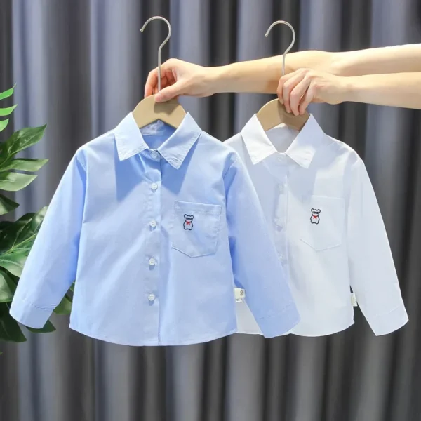 White Long Sleeve Shirt for Boys Spring Autumn New Style Children's Clothing Baby Toddler Kids Medium Size Top Fall Infant - Image 2