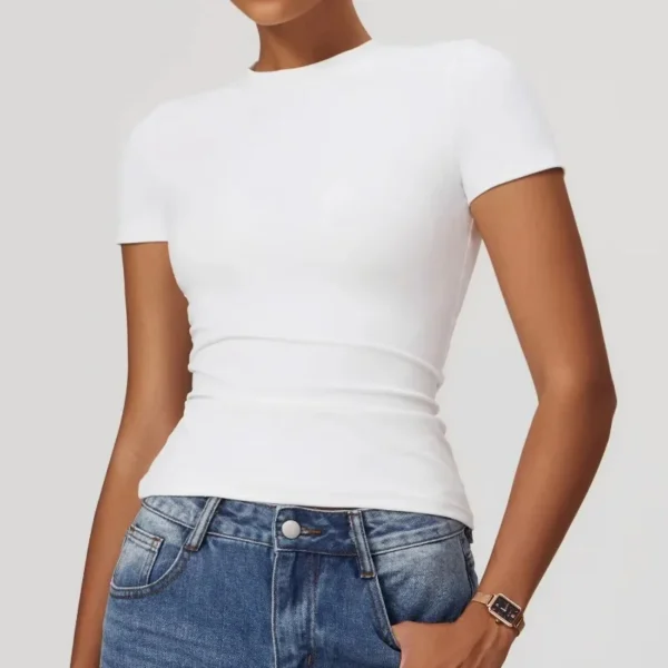 Women Running Sports T Shirt Summer Short Sleeve Round Neck Breathable Stretchy GYM Yoga Slim Fitness Active Top Tee - Image 6