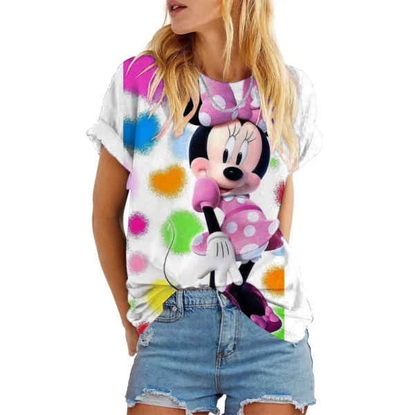 Disney Mickey Mouse Print Summer T Shirt for Women Oversize T-shirt Round Neck Clothes Pulovers Top Graphic T Shirts Casual - Image 3