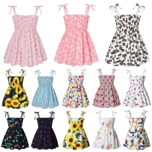 2025 Summer Girls Pure Cotton Print Dress For 2-6Years Children Fashion Floral Dress Kids Suspenders Dress Casual Sundress