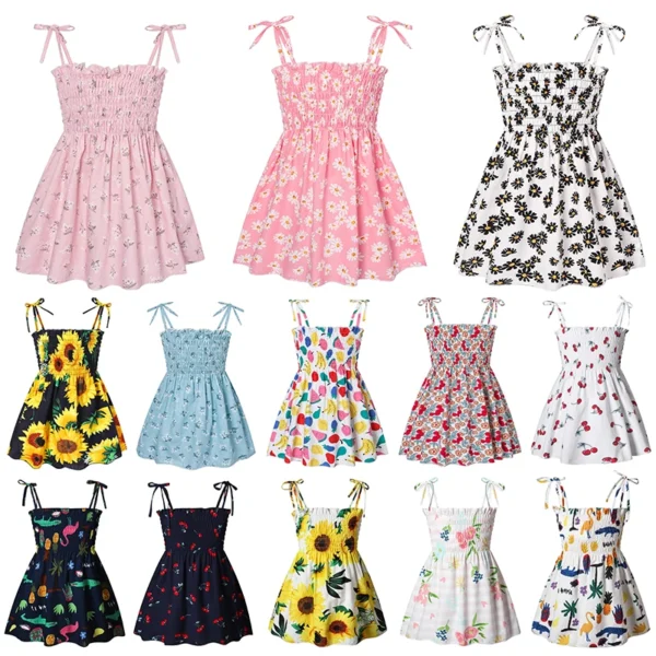 2025 Summer Girls Pure Cotton Print Dress For 2-6Years Children Fashion Floral Dress Kids Suspenders Dress Casual Sundress