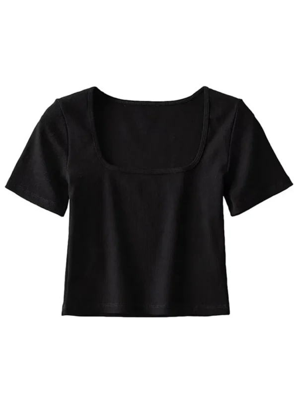 Women Square Neck Rib Crop T-shirt Short Sleeve Crop Top - Image 3