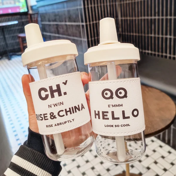Cute Water Bottle For Coffee Juice Milk Kawaii Plastic Bubble Tea Cup With Lid Straw Portable Reusable Drinking Bottle BPA Free - Image 2