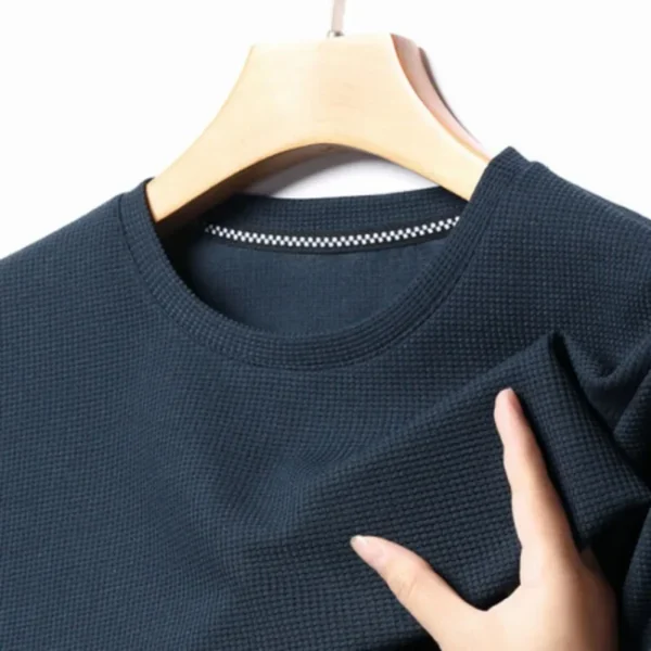 New Summer Waffle Round Neck Short Sleeved T-shirt for Men's Short Sleeved Top - Image 6