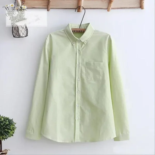 2023 Women’s Casual Long Sleeve Cotton Oxford Shirt – White Blouse, High-Quality Office Top for Ladies - Image 2
