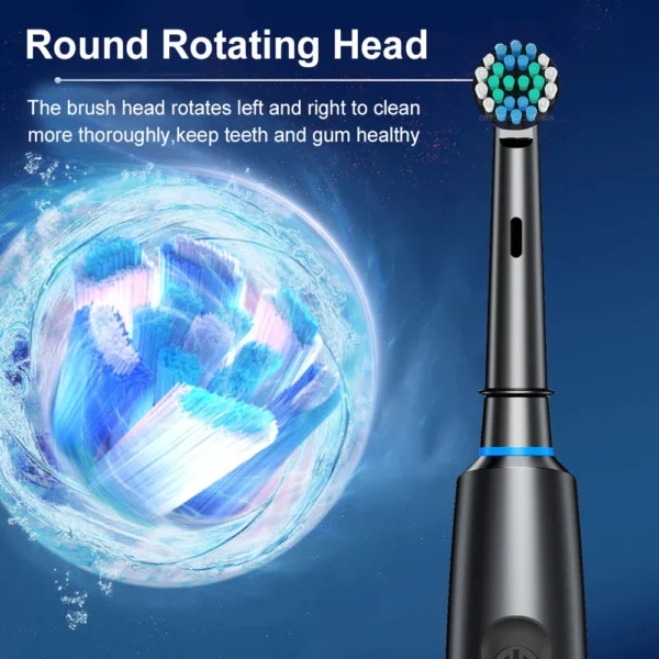 Electric Rotating Toothbrush Deep Clean Whitening Teeth for Adult Ultrasonic Toothbrush with 4/8pcs Refill Replacement Heads - Image 2