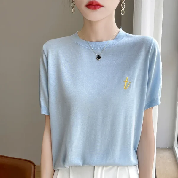 Women Cashmere short sleeves Summer Cashmere Knitwear Short Sleeve Pullover Sweater Popular Female Cashmere short sleeves - Image 4