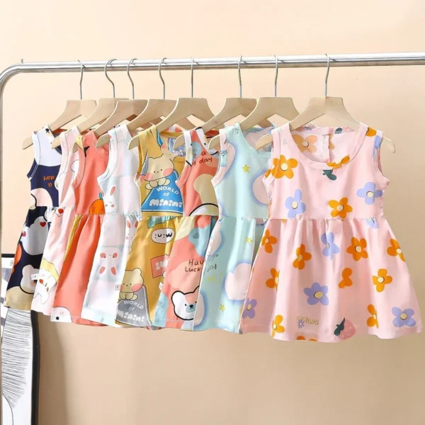 Baby Girls Dress Sleeveless Cute Print Cartoon Kids Princess Dresses Cotton Children Sundress Clothes Girl Summer Beach Clothing