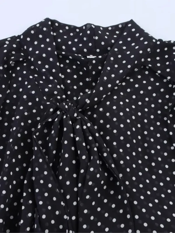 Cape Shirt With Tie Women Casual V Neck Lightweight Women's Blouse Polka Dot Lady Tops Long Sleeve Female Shirts & Blousers - Image 3