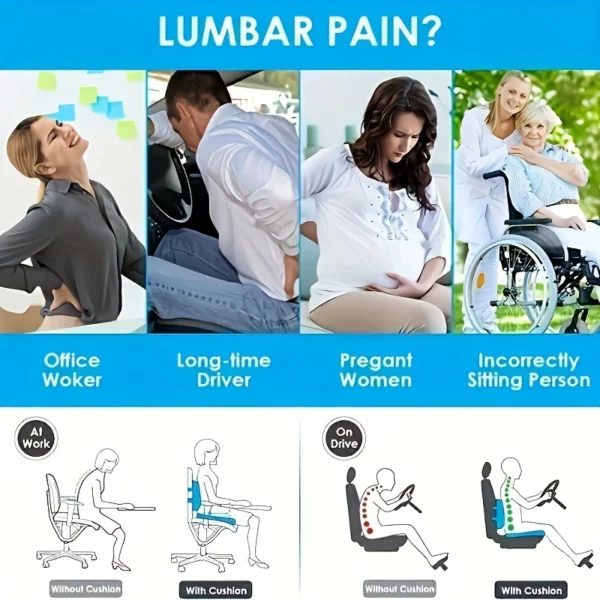 Coccyx Orthopedic Seat Cushion and Lumbar Support Pillow for Office Chair Car Wheelchair Seat Cushion Back Support Cushion - Image 2