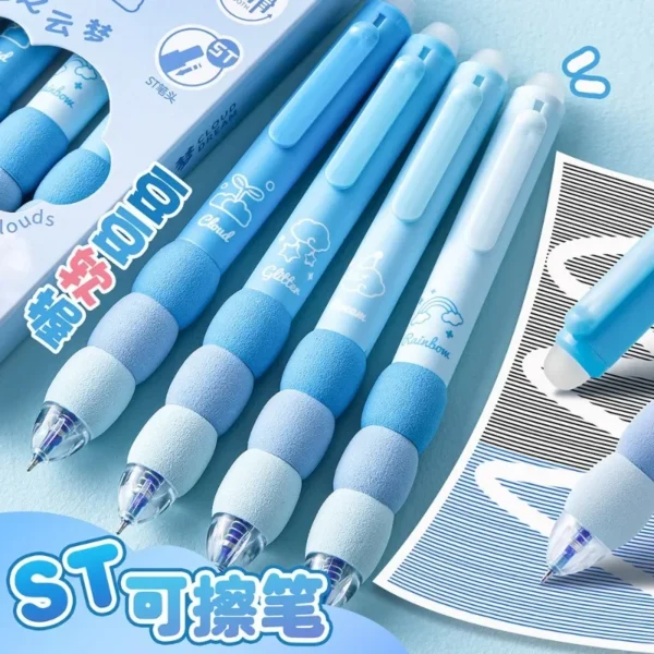 4PCS/Box Soft Cloud Grip Erasable Press Gel Pen ST Tip Quick Drying Ballpoint Pen Student 0.5mm Black Ink Office Accessories - Image 6