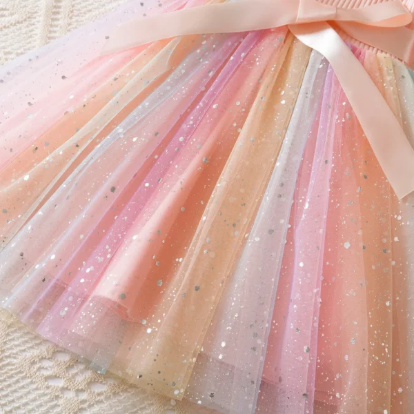 New Girls Dress for Sequins Birthday 1-5Y Toddler Girls Rainbow Tulle Dress Sweet Kids Princess Dress for Girls 2025 Summer Wear - Image 4