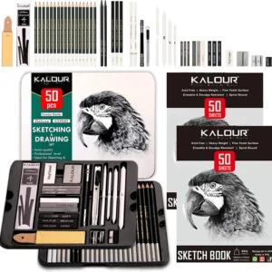 52/72-Pack Sketch Drawing Pencils with Two Sketchbook,Tin Box,Include Graphite,Charcoal and Artists Tools,Pro Art Drawing Kits