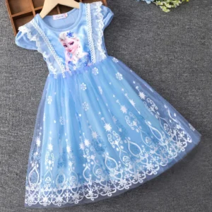 2024 New Girls Clothes Summer Flying Sleeve Kids Dress Party Baby Dresses for Children Clothing Frozen Elsa Princess Dresses