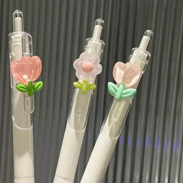2 Pcs Kawaii Florid Gel Pens Black Ink Aesthetic Accessories Write Smoothly School Supplies Japanese Cute Stationery - Image 5