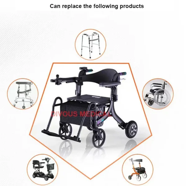 N.W: 16KG Lightweight Folding 4-Wheel Electric Rollator Outdoor Electric Scooter Walker - Image 6