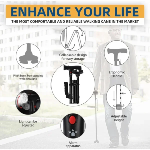 Folding Crutches Walking Cane With LED Light Adjustable Lightweight Collapsible Anti-Slip Walking Stick Old Men Crutch For older - Image 3
