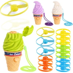 Kids Luminous Flying Disc Propeller Toys Cute Ice Cream Launcher Flying UFO Toy Spinning Top Outdoor Game Gift for Kids
