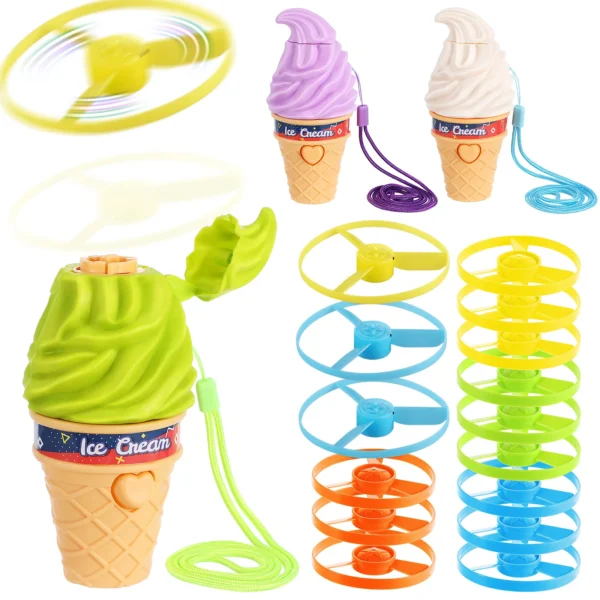 Kids Luminous Flying Disc Propeller Toys Cute Ice Cream Launcher Flying UFO Toy Spinning Top Outdoor Game Gift for Kids