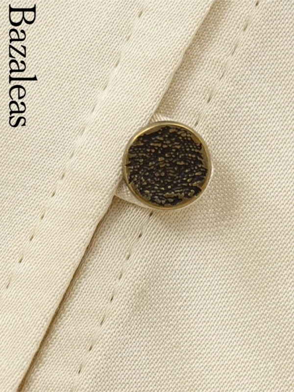 Bazaleas Traf Bandage Tie Blouse – Beige Women's Silk-Like Shirt, Elegant & Official Style - Image 5