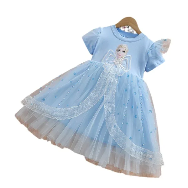 New Disney Girls Dress Short Sleeve Summer Princess Dresses Frozen Elsa Party Baby Dresses for Children Clothing Kids Clothes - Image 5
