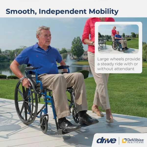Drive Medical Blue Streak Wheelchair with Flip Back Desk Arms, Elevating Leg Rests 16 Inch Seat - Image 2