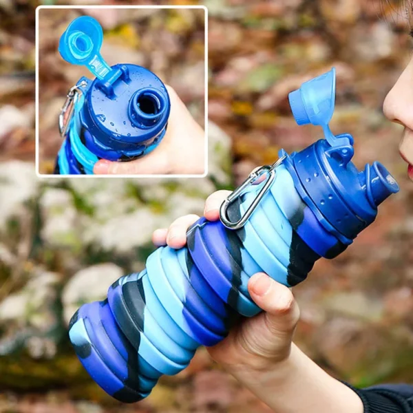 Outdoor Sports Silicone Foldable Water Bottle For Camouflage Creative Travel Reusable Leakproof Water Bottle With Carabiner - Image 2