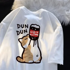 T Shirt Cat Chinoiserie Style Funny Summer Retro Trend Cartoon Kitten Tops Tee T-shirt Women Design Lovers Casual Short Sleeved