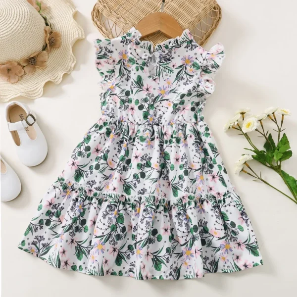 1-6 Years Kids Baby Girl Daily Dress Flowers Print Sleeveless Retro Style Lovely A- Line Summer Children Holiday Party Dresses - Image 5