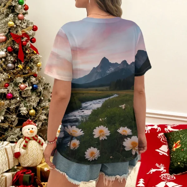 Women's T-Shirt Summer Short Sleeve Casual the beautiful Flowers Print Top Funny Pattern Pullover T Shirts for Girls Sweater - Image 6