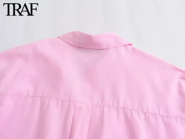 TRAF Women Fashion Long Sleeve Single-breasted Lapel Cotton Oxford Blouse Street Clothing Shirt Chic Ladies Crop Tops Mujer - Image 6