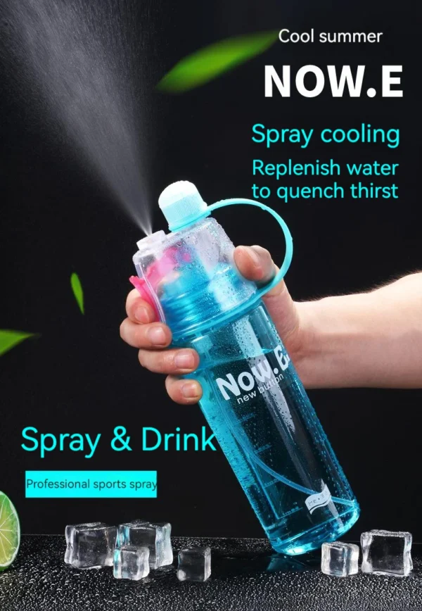 600ml Spray Cold Water Bottle Sublimation Mist Water Bottle Reusable Gym Sports Plastic Bottle with Spray Summer - Image 4