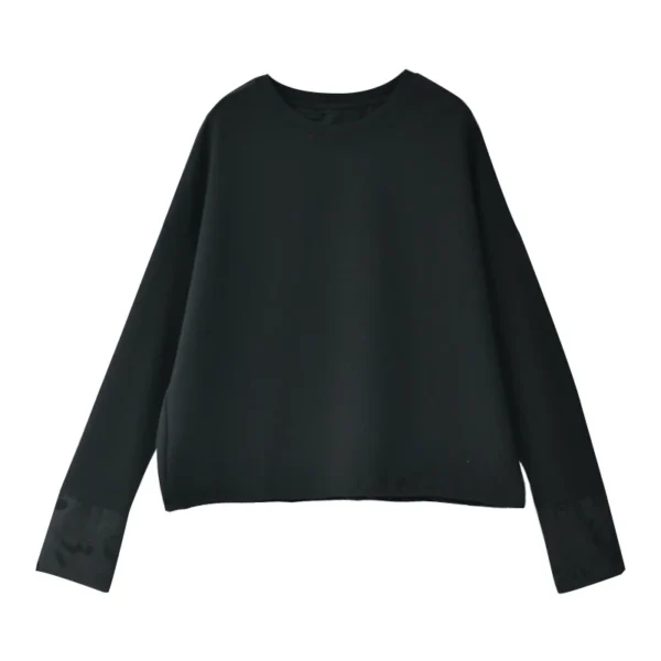 MICOCO T2207C New Chinese satin splicing loose drawstring short round neck long sleeve T-shirt woman - Image 6