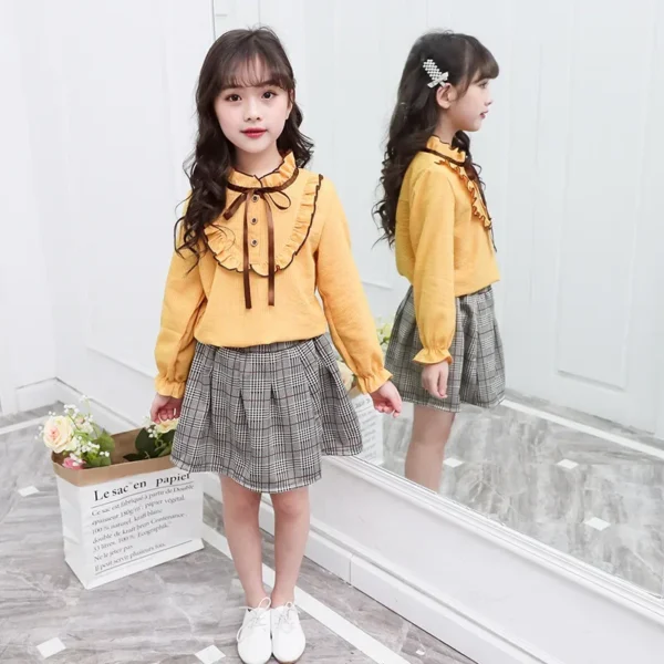 Girls Cotton Linen Stripe Base Shirt Children's Clothing Autumn New Style Kids' Shirt Toddler Clothes Middle Size And above - Image 2