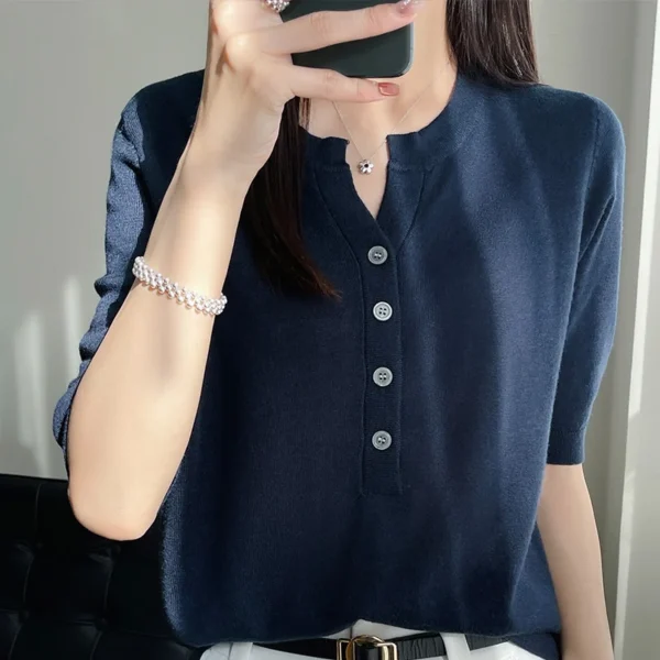 2023 New Summer Fashion Cashmere short sleeve Sweater Women Knitted Short Sleeve Women Cashmere Sweater - Image 2