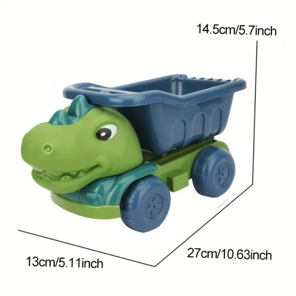 Dinosaur Beach Toys Set 6PCS with Wheelbarrow -Durable Sand Play KitIndoor/Outdoor Sandbox Games Head Storage&Vibrant Colors - Image 5